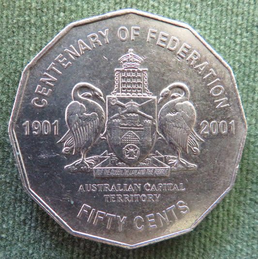 Australian 2001 50 Cent Coin Centenary Of Federation Australian Capital Territory