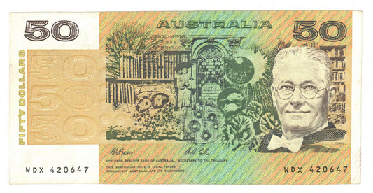 Australian 1991 50 Dollar Fraser Cole Banknote s/n WDX 420647 - Circulated