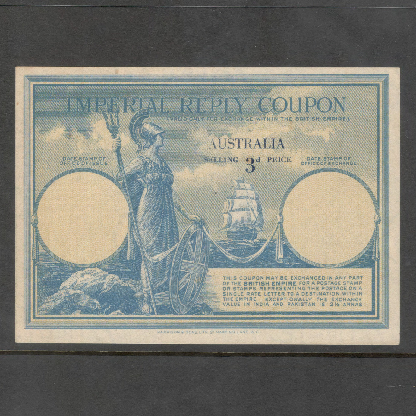 Australian 3d Imperial Reply Coupon No Issue Or Discharge Date