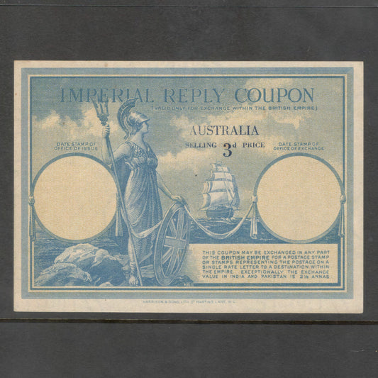 Australian 3d Imperial Reply Coupon No Issue Or Discharge Date