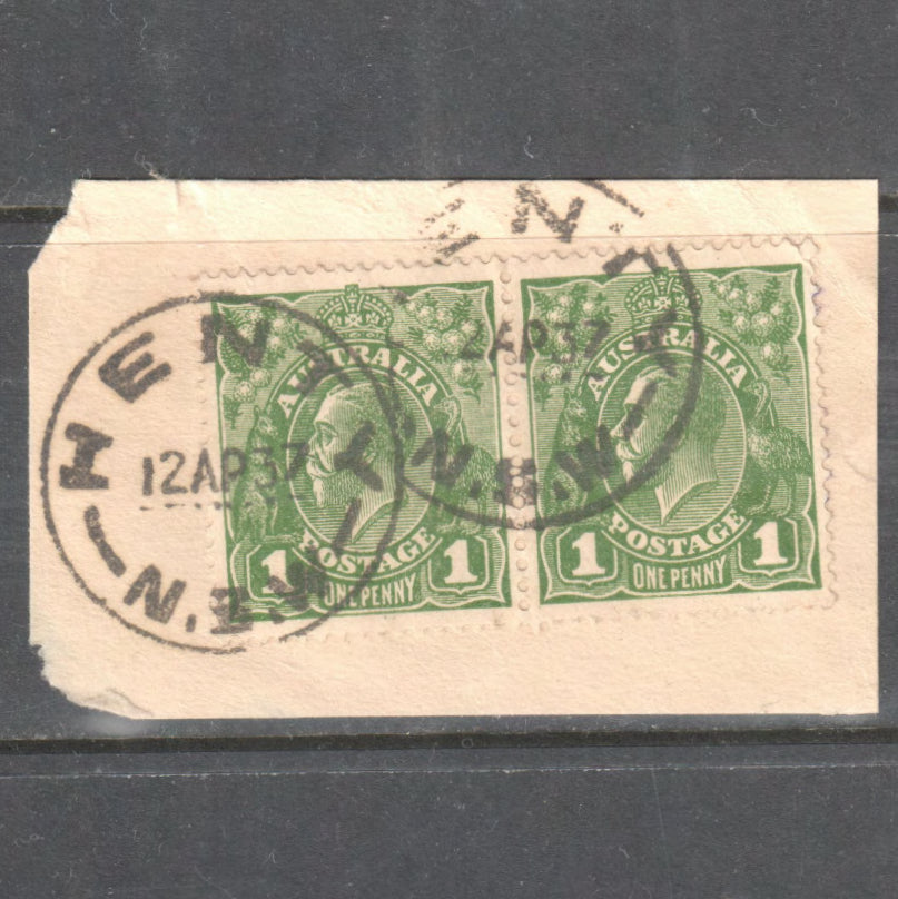 Australian 1d KGV Green Stamp With Full Postmark - HENTY NSW 1937