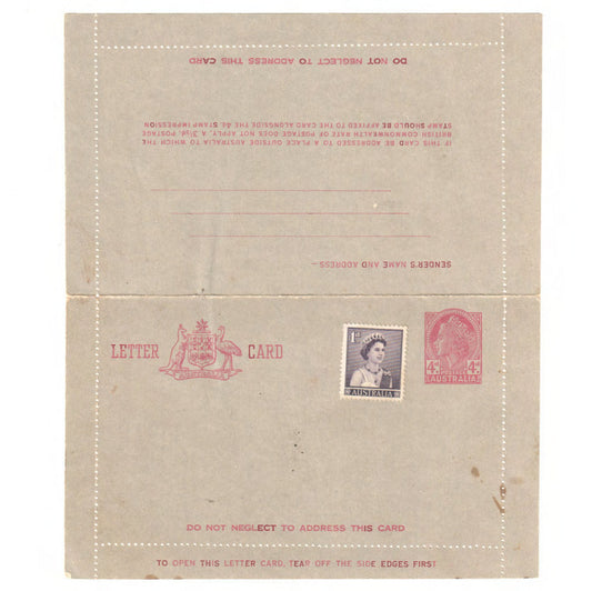 Australian 1950s - 60s 4d Prepaid QEII Letter Card - Unused