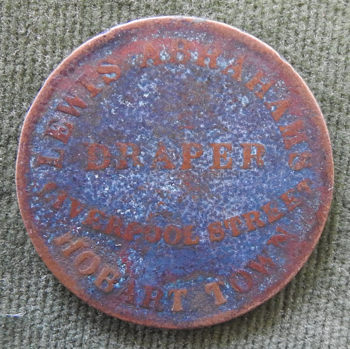 Tasmania Lewis Abrahams 1855 1/2 Penny Liverpool Street Hobart Town Token