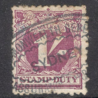 New South Wales 1929 1/- Purple Numeral Stamp Duty Stamp