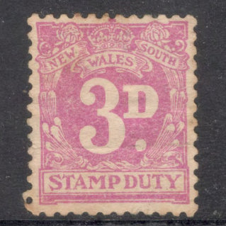 New South Wales 1929 3d Purple Numeral Stamp Duty Stamp