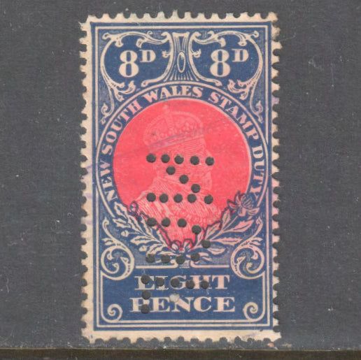 Australian 1908 8 Pence King Edward VII Duty Stamp - Cancelled