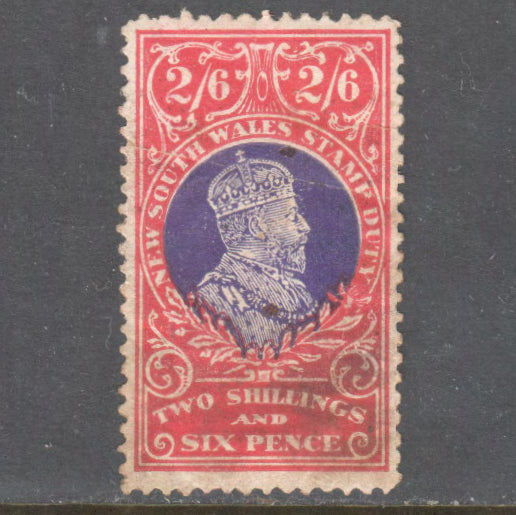 Australian 1908 Two Shillings & Sixpence 2/6 King Edward VII Duty Stamp - Used