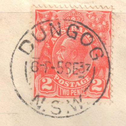 Australian 2d KGV Red Stamp With Full Postmark - DUNGOG NSW 1933