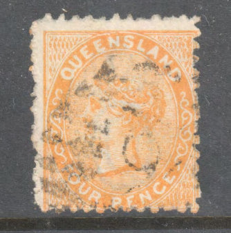 Queensland 1879 - 1881 4d Yellow Queen Victoria Stamp - Perf:12