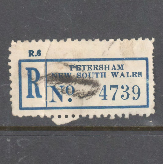 Registered Post Label - Petersham New South Wales No. 4739