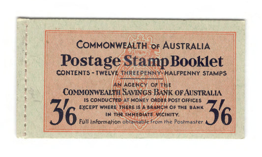 Australian 1952 KGVI Stamp Booklet Of 12 3 1/2d Stamps 3/6d