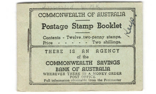 Australian 1930 KGV Stamp Booklet Of 12 2d Red Stamps 2/- (6 only - 1 Pane Removed)