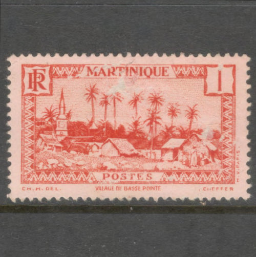 Martinique 1933 - 1938 1 Centime red On Rose Paper Local Motives Stamp - Perfin: 13.5