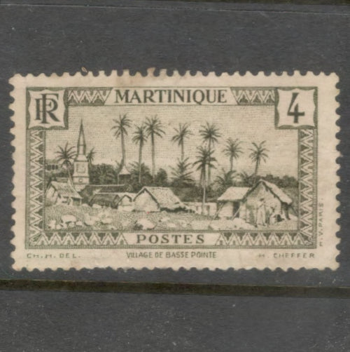 Martinique 1933 - 1938 4 Centimes Greyish Olive Local Motives Stamp - Perfin: 13.5