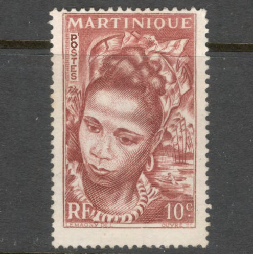 Martinique 1947 10 Centimes Redish Brown French Overseas Department Local Motives Stamp - Perfin: 13.0