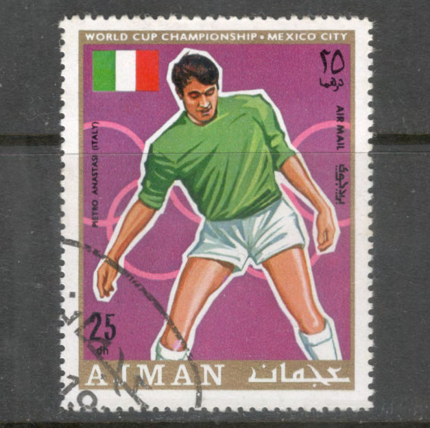 Ajman 1970 25 Dirham Multicoloured Airmail Football World Cup Mexico Stamp - Perfin: 13.0