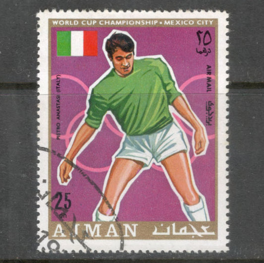 Ajman 1970 25 Dirham Multicoloured Airmail Football World Cup Mexico Stamp - Perfin: 13.0