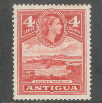 Caribbean Antigua 1963 4 Cent Scarlet Landscapes Stamp - Perfin: 13.5x 13.0