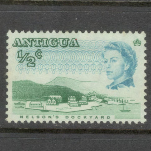 Caribbean Antigua 1966 1/2 Cent Multicoloured Views of Antigua Stamp - Perfin: 11.5x 11.25