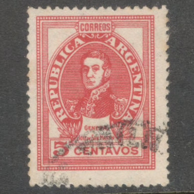 Argentina 1945 5 Centavos Carmine Red Definitive Issue General San Martin Stamp - Perf: 13.5x13.0