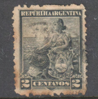 Argentina 1899 - 1903 2 Centavos Dark Grey Symbols of the Republic Stamp - Perf: 11.5