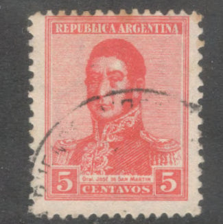 Argentina 1917 5 Centavos Light Red General José Francisco de San Martín 1778-1850 Stamp - Perf: 13.5x12.0