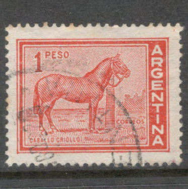 Argentina 1959 - 1960 1 Peso Cinnabar Country Views Stamp - Perf: 13.5x13.0