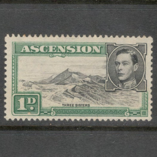 Ascension 1938 1d Green / Black King George VI and Views of Ascension Stamp - Perfin: 13.0