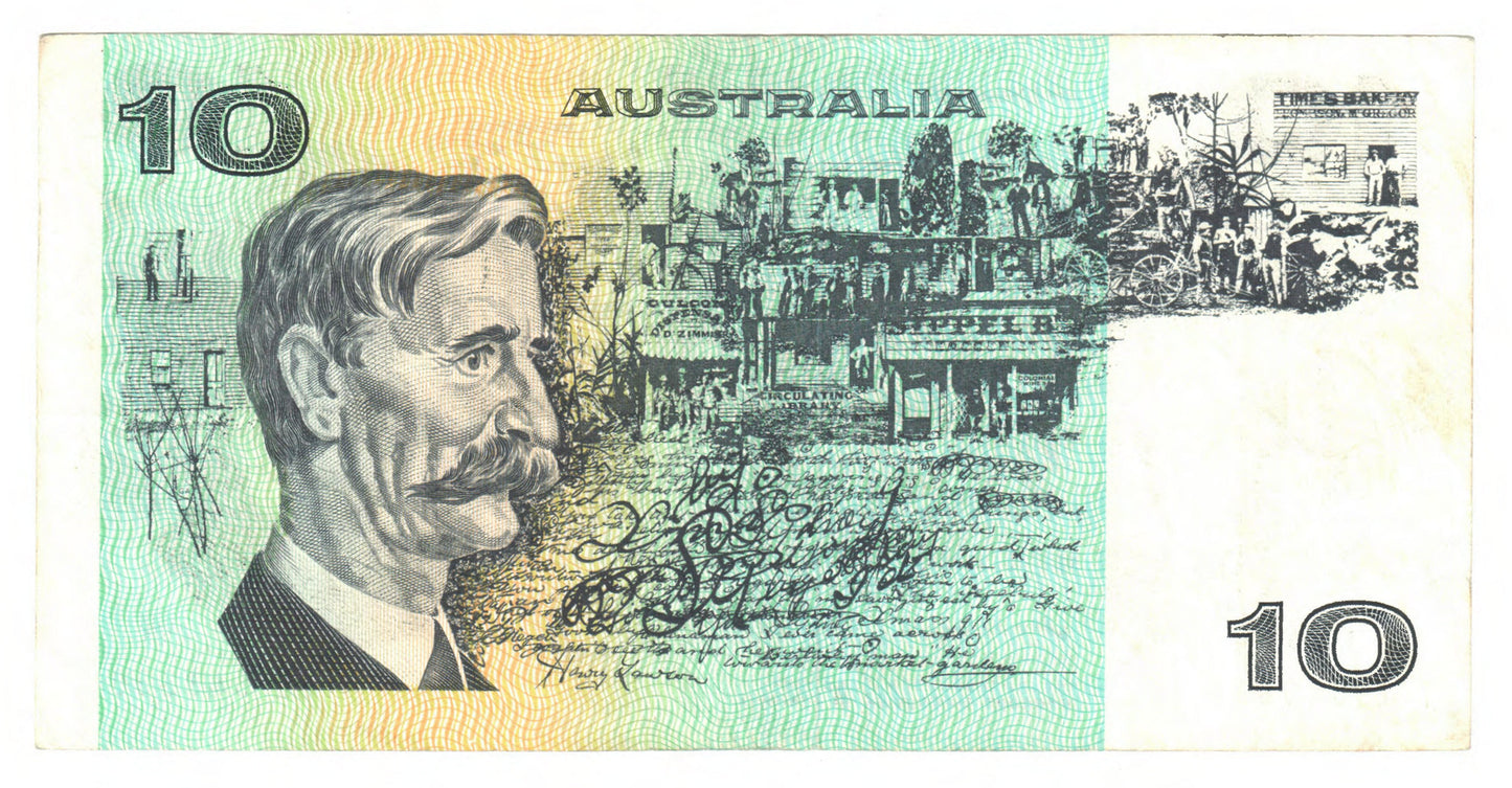 Australian 1976 10 Dollar Knight Wheeler Banknote s/n TGL 543830 - Circulated