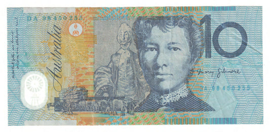 Australian 1998 10 Dollar MacFarlane Evans Polymer Banknote s/n DA 98450256 - Circulated