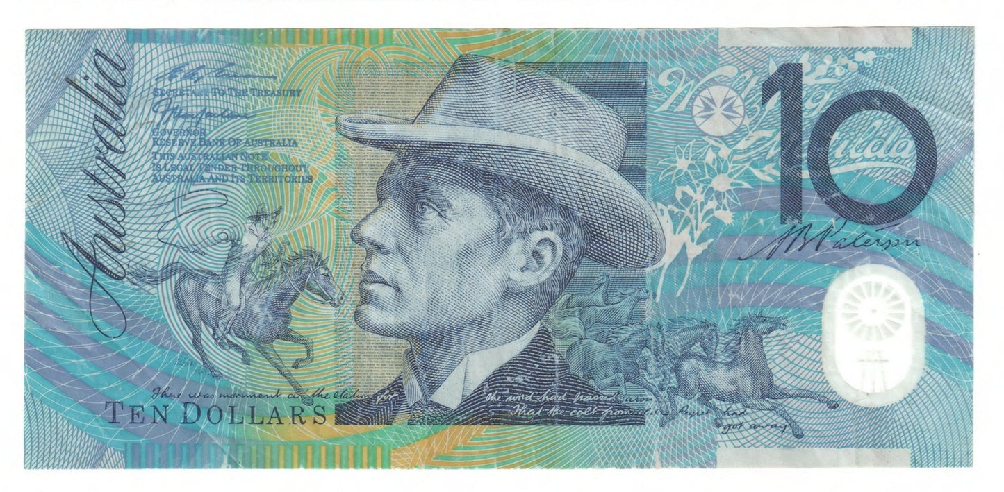 Australian 1998 10 Dollar MacFarlane Evans Polymer Banknote s/n DA 98450256 - Circulated