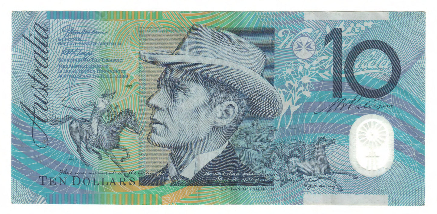 Australian 2002 10 Dollar MacFarlane Henry Polymer Banknote s/n GL 02974002- Circulated