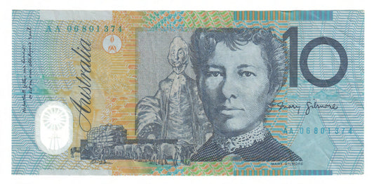Australian 2006 10 Dollar MacFarlane Henry Polymer Banknote s/n AA 06068374 - Circulated