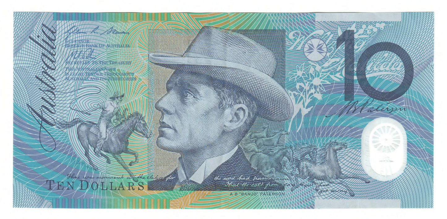 Australian 2012 10 Dollar Stevens Parkinson Polymer Banknote s/n BH 12661795 - Circulated