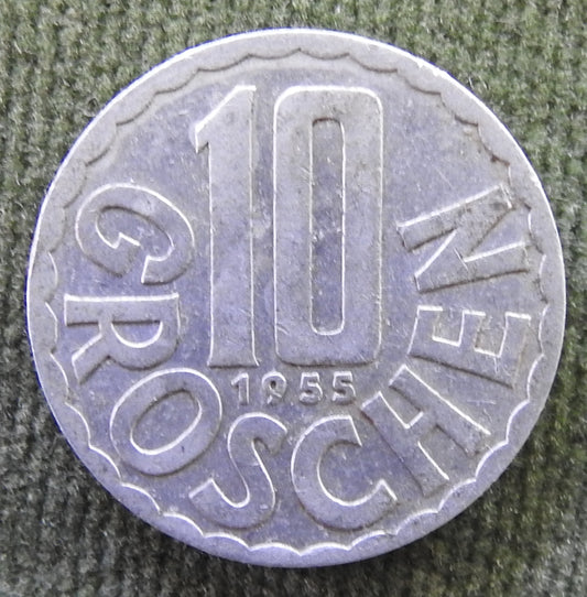 Austria 1955 10 Groschen Coin - Grades as Very Fine
