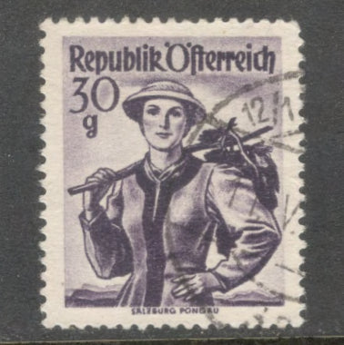 Austria 1950 30 Groschen Violet National Costumes Stamp - Perfin: 13.75x14.5