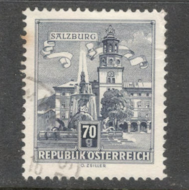 Austria 1962 70 Groschen Grey Architectural Monuments in Austria Stamp - Perfin: 14.0x13.75
