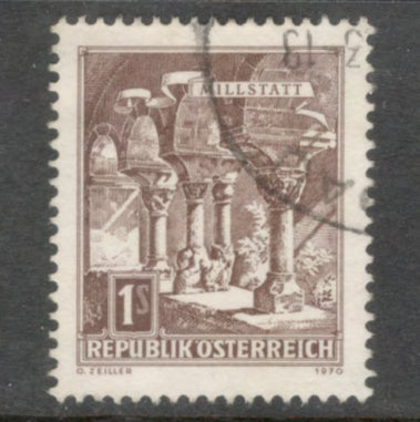 Austria 1970 1 Schilling Brown Architectural Monuments in Austria Stamp - Perfin: 14.0x13.75