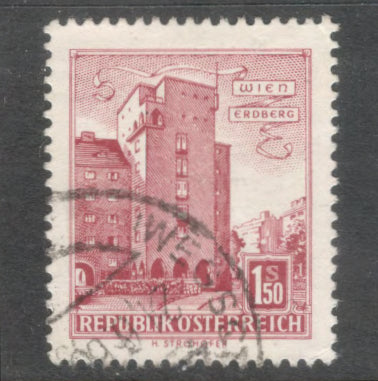 Austria 1958 1.50 Schilling Red Architectural Monuments in Austria Stamp - Perfin: 13.75