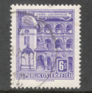 Austria 1960 6 Schilling Violet Architectural Monuments in Austria Stamp - Perfin: 13.75