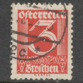 Austria 1925 3 Groschen Red Numeral Stamp - Perfin:12