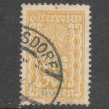 Austria 1922 - 1924 500 Kroner Yellow Republic of Austria Stamp - Perfin: 12.5
