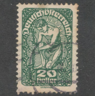 Austria 1919 -1920 20 Heller Green Daily Stamp - Perfin:12.5