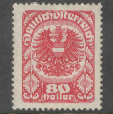 Austria 1920 - 1921 80 Heller Rose Coat of Arms Stamp Thin White Paper - Perfin: 12.5