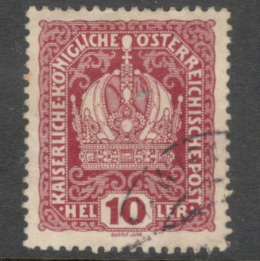 Austria 1916 10 Heller Purple Red Coat of Arms Stamp - Perfin: 12.5