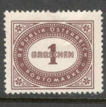 Austria 1947 1 Groschen Reddish Brown Numeral Stamp With "GROSCHEN" Inscription Across Value - Perfin: 14.0