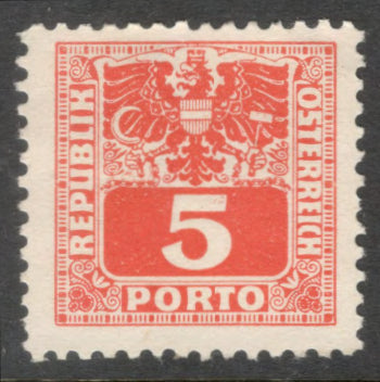 Austria 1945 5 Pfennig Cinnabar Numeral Stamp with Eagle - Perfin: 11.0