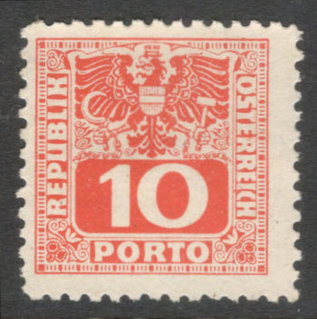 Austria 1945 10 Pfennig Cinnabar Numeral Stamp with Eagle - Perfin: 11.0