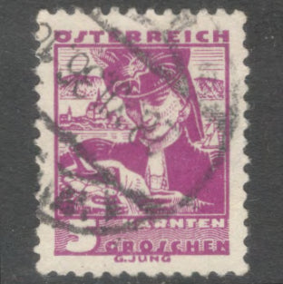 Austria 1934 - 1936 5 Groschen Redish Purple National Costume Stamp - Perfin:12.5x12.0