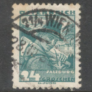 Austria 1934 -1936 24 Groschen Greenish Blue National Costumes Stamp - Perfin:12.5-12